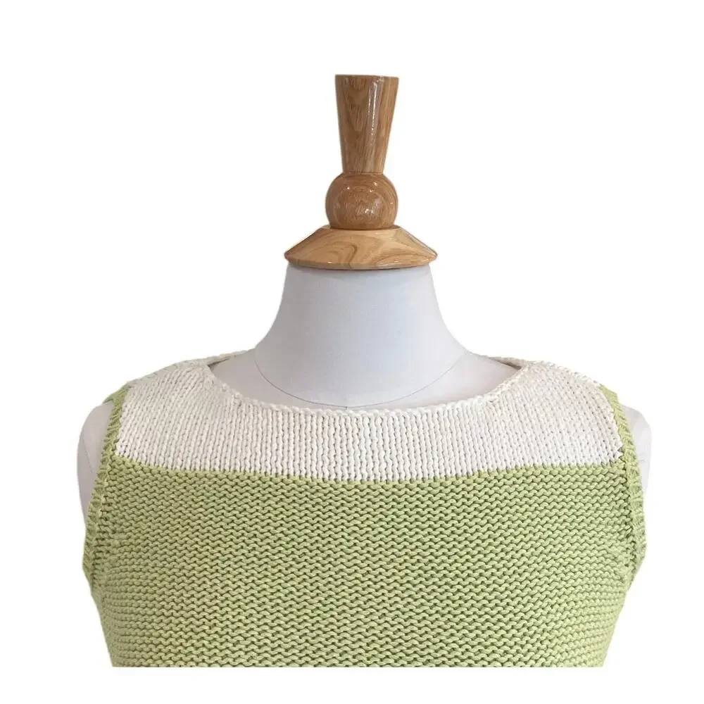 Vtg Talbots Pastel Green and Ivory Sleeveless Knit Sweater, 90s, Petite S